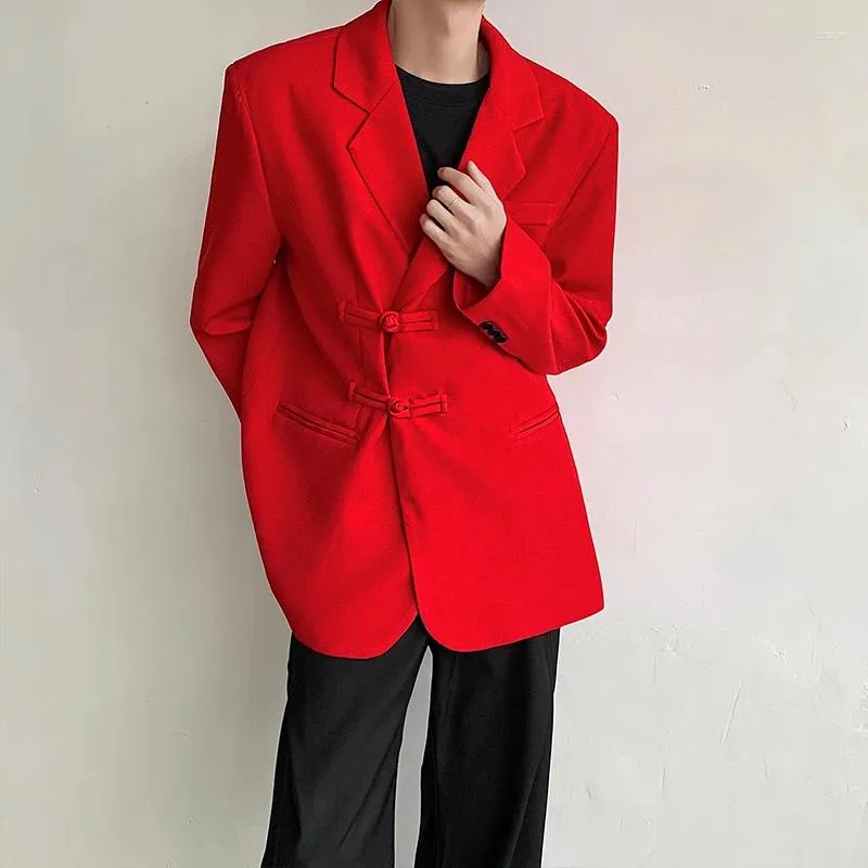 Men's Suits Chinese Red Suit Blazer Solid Color Turn-down Collar Stylish Loose Blazers Mens Streetwear Casual Jacket