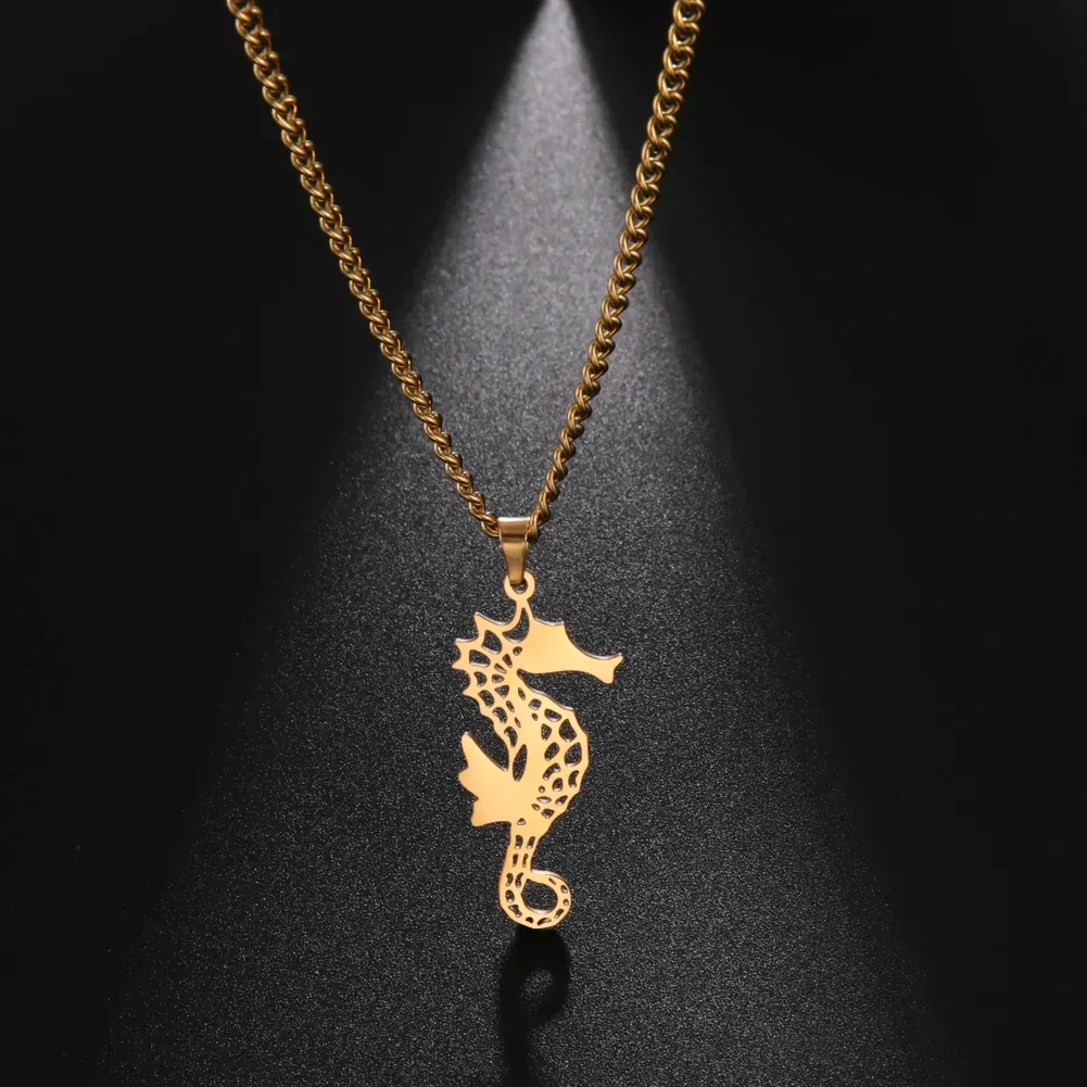 Seahorse hanger ketting 14k geel goud Hippocampus zee dier ketting kettingen mode-sieraden cadeau voor mannen vrouwen