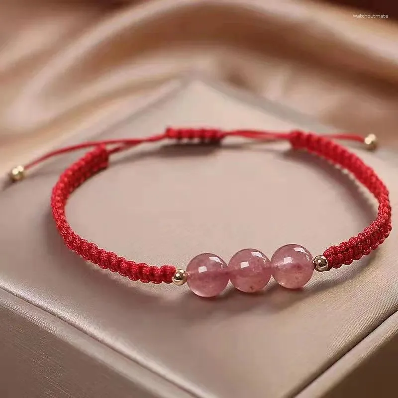 Bedelarmbanden Chinese stijl handgemaakte aardbeikristal parenarmband Trendy ontwerp rood touw voor geluk en liefde Ideaal geschenkvrienden