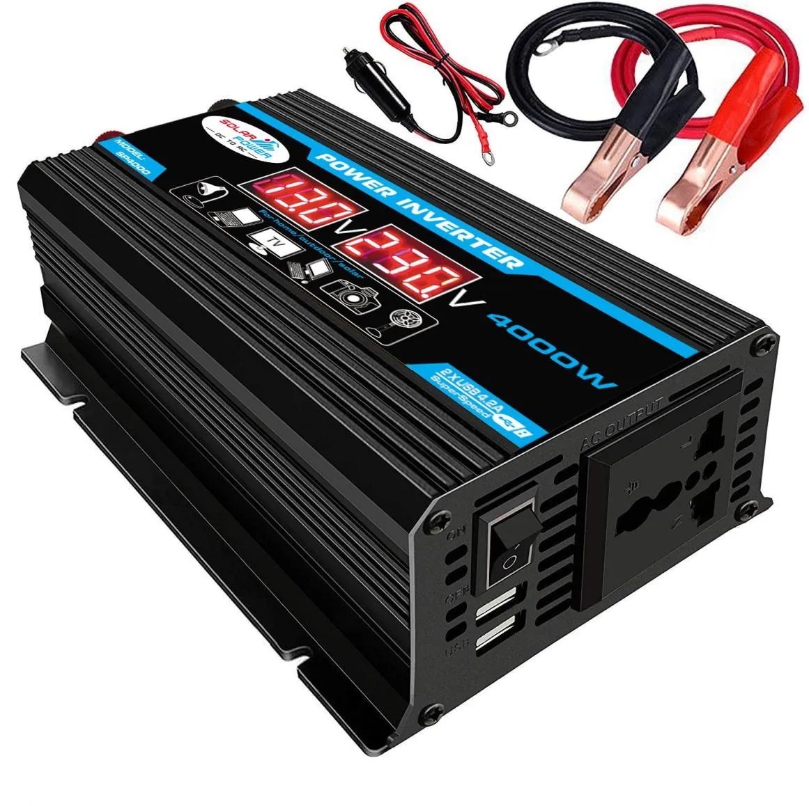 4000 W 12V do 220V110V LED Car Converter Neapter Adapter Dual USB Transformator Zmodyfikowana fala sinusoidalna 52588769
