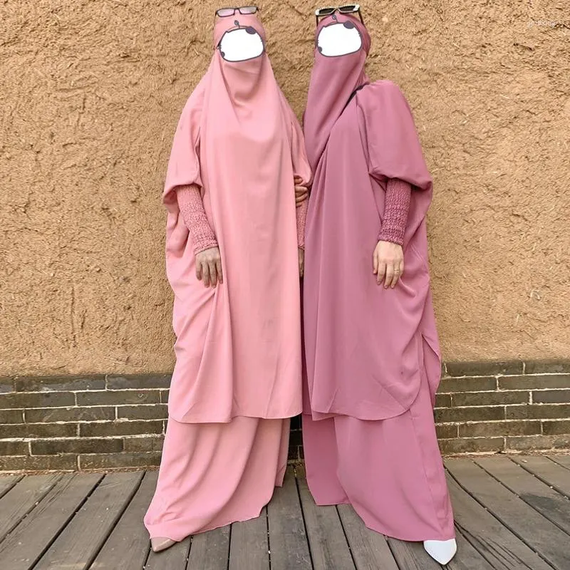 Ubranie etniczne 9 kolorów 2 szt. Zestaw jilbabu kobiety muzułmańskie odzież modlitewną Zwykle Nida z kapturem abaya khimar hijab długa spódnica Dubai islam ubrania