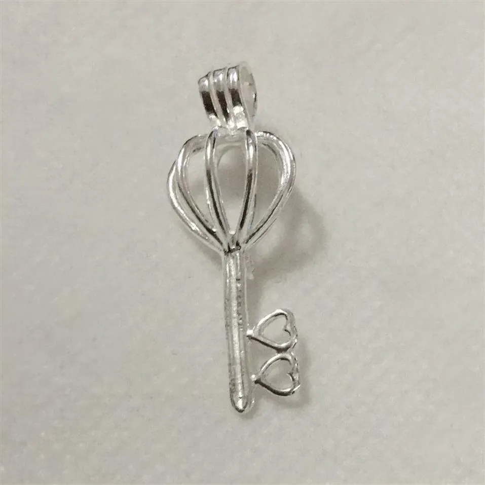 925 Silver Double Heart Love Love Key Locket Cage Sterling Silver Pear Bead Pendant Presting for DIY Fashion Bracelet Netclace Jewelry247t