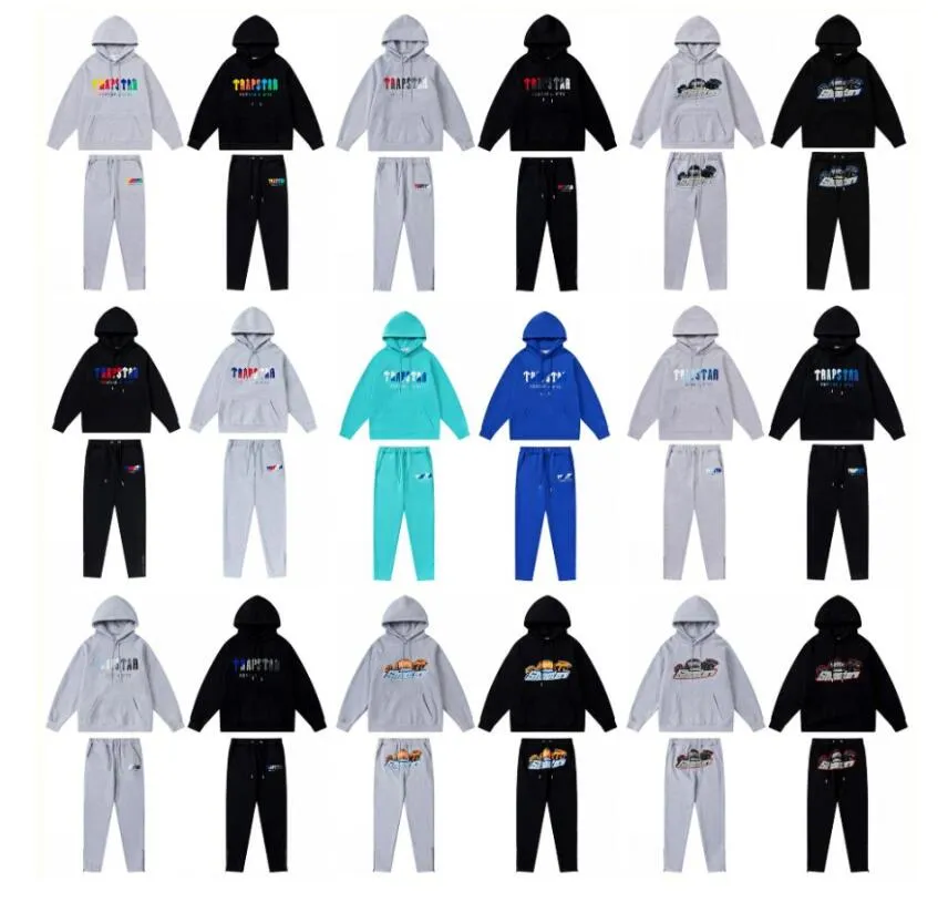 hoodie Trapstar volledig trainingspak regenboog handdoek borduurwerk decodering sportkleding met capuchon heren en dames sportkleding pak broek met rits Maat S-XL