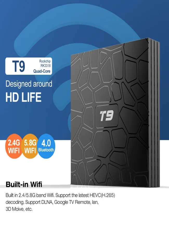 Boîtier TV T9 Android 90, 2 go 16 go, RK3318, 4k, 24G, 5G, double wifi, lecteur multimédia BT4, 4106613