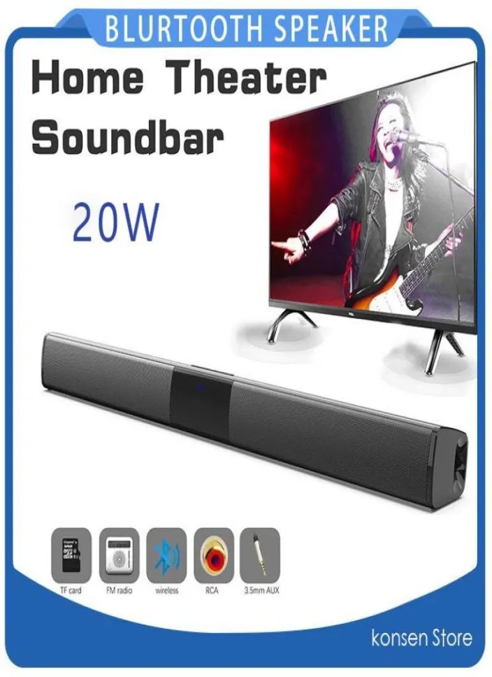 Barra de sonido de 20W, barra de Sonido de TV Bluetooth, sistema de cine en casa inalámbrico, Subwoofer para PC, altavoz estéreo con graves Surround8475595