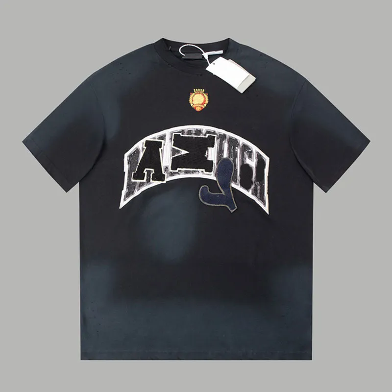 Populära balencigan herrar vår sommar t-shirt paris måne upp och ner t-shirt överdimensionerad i svart vintage sliten och smutsig effekt tröja män sport t-shirts 294