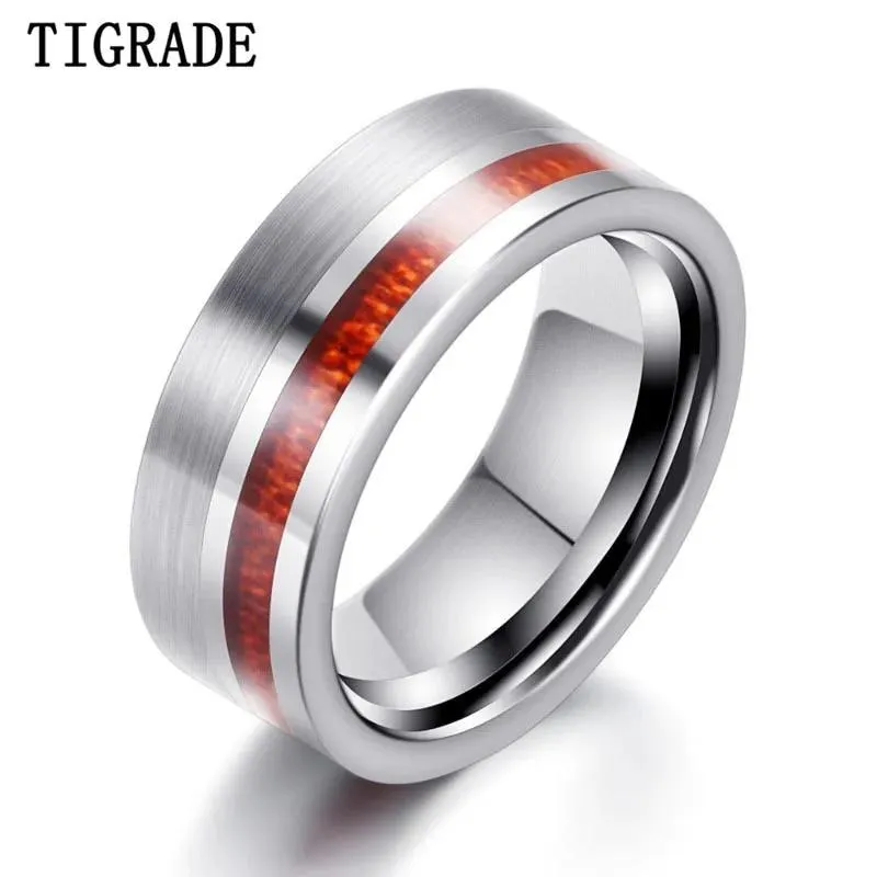 バンドTigrade 8mm Tungsten Carbide Rings for Men wood inlay brushed完成した結婚指輪婚約リングファッションジュエリーギフト