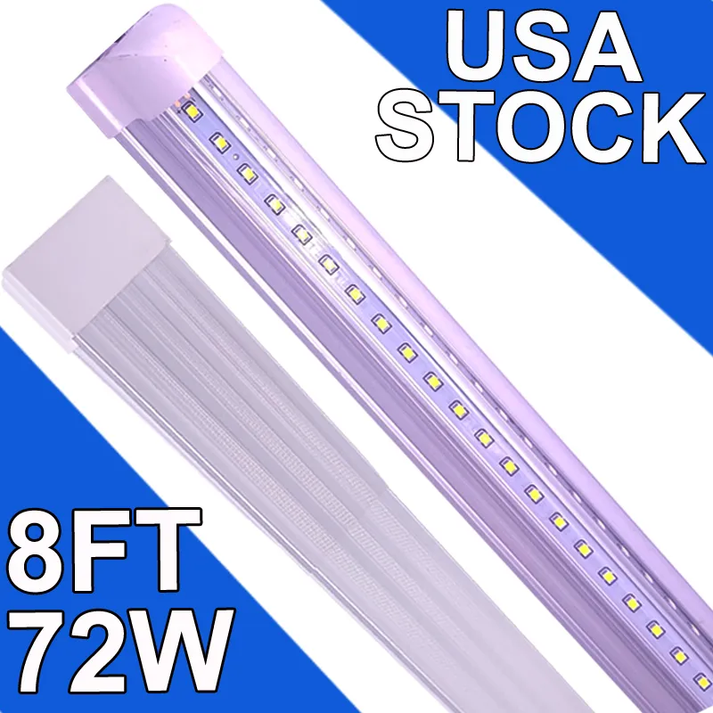 Apparecchio per luci da negozio a led da 8 piedi, luce da garage da 8 piedi 72 W 8' Tubo LED integrato da 96'' T8, lampadine a LED collegabili per garage, supporti superficiali ad alto rendimento Plug and Play USA stock