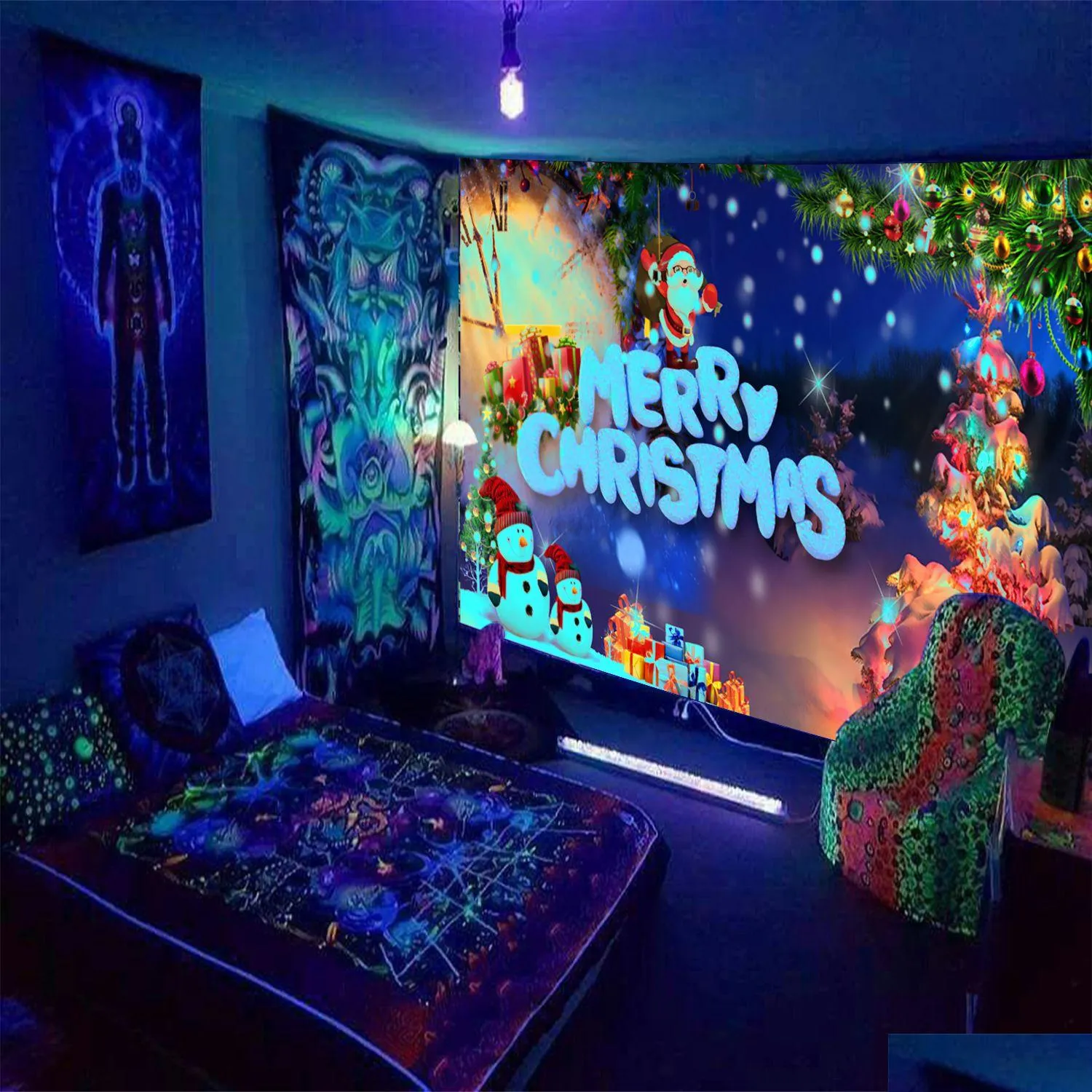 Christmas Decorations New Fluorescent Tapestries For Foreign Trade Home Wall Decoration Hanging Cloth Ce Manufacturers Drop Delivery G Dhssp