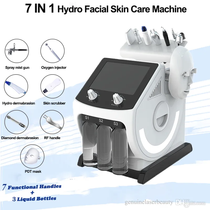 Diamant microdermabrasion machine vente eau points noirs vide épurateur facial rf élimination des rides oxygène pulvérisation nettoyage en profondeur LED dispositif de beauté 7in1