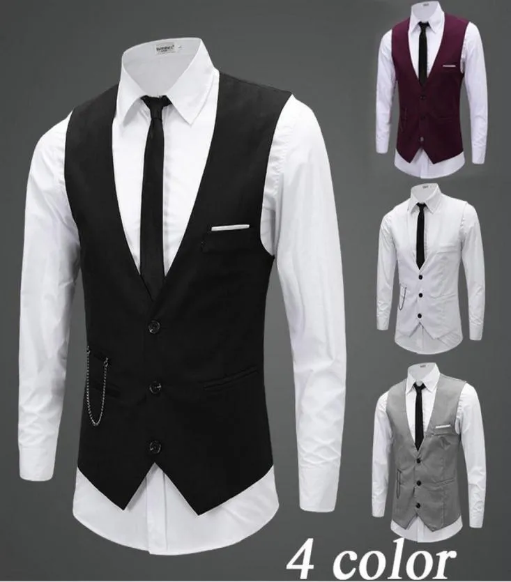 Zwart Grijs Bruidegom Vesten met Ketting Bruidegom Vest Slim Fit Heren Pak Vest Prom Bruiloft Vest Fress 1808711