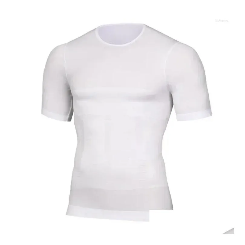 Mens Body Shapers Corretor Homens Camisas Tonificação Corretiva Emagrecimento Roupa Interior Ginecomastia Undershirt Postura Barriga Compressão T-Shirt Dhj2J