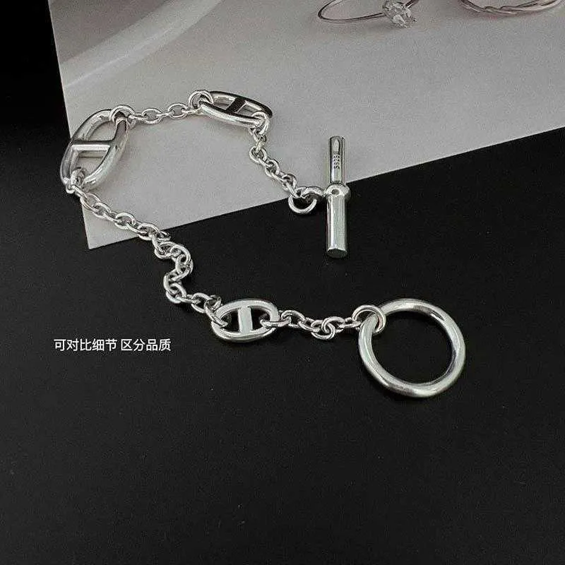 Designer H Hemmesarmband Sydkorea S925 Pig Nose Pure Silver tjock prydnad Mann- och kvinnlig par liten populär