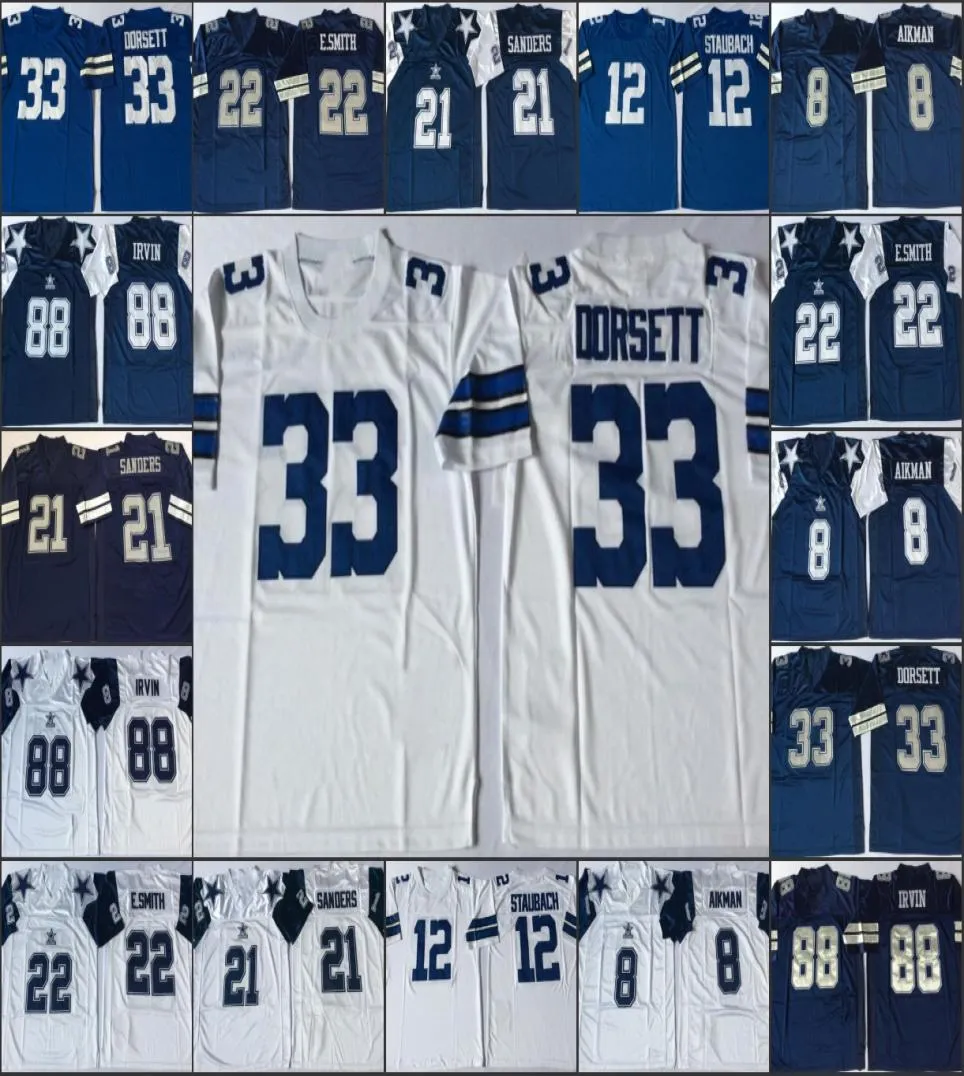 vintage Football wear stitched mens Jerseys 22 Emmitt Smith 33 Tony Dorsett 54 Randy White 88 Michael Irvin 8 Troy Aikman 12 Roger Staubach1958964