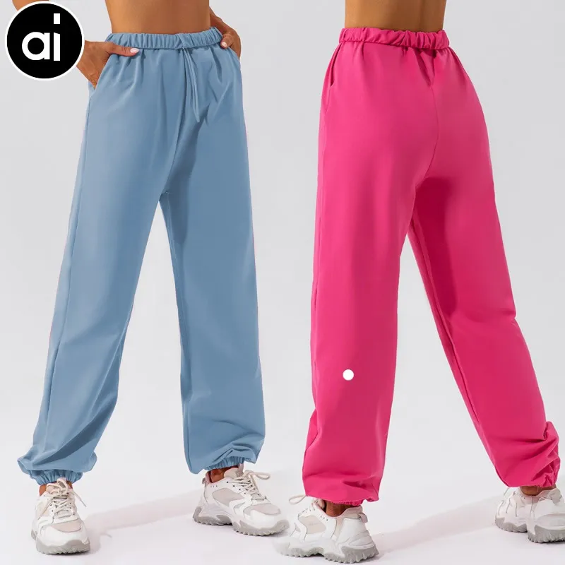 Al yoga pantalon de survêtement mince Tissue lâche taille pleine longueur Pantalon de sport Street Dance cordon de gym de gym surdimensionné Studio-to-street Pantalage