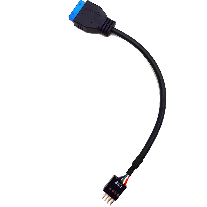 Carte mère USB 3.0 20/19 broches femelle vers USB 2.0 9P mâle, câble adaptateur noir 20cm