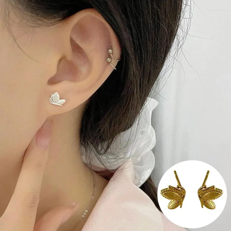 Stud Earrings 925 Sterling Silver Butterfly For Women Girl Simple Fashion Small Insect Design Jewelry Birthday Gift Drop