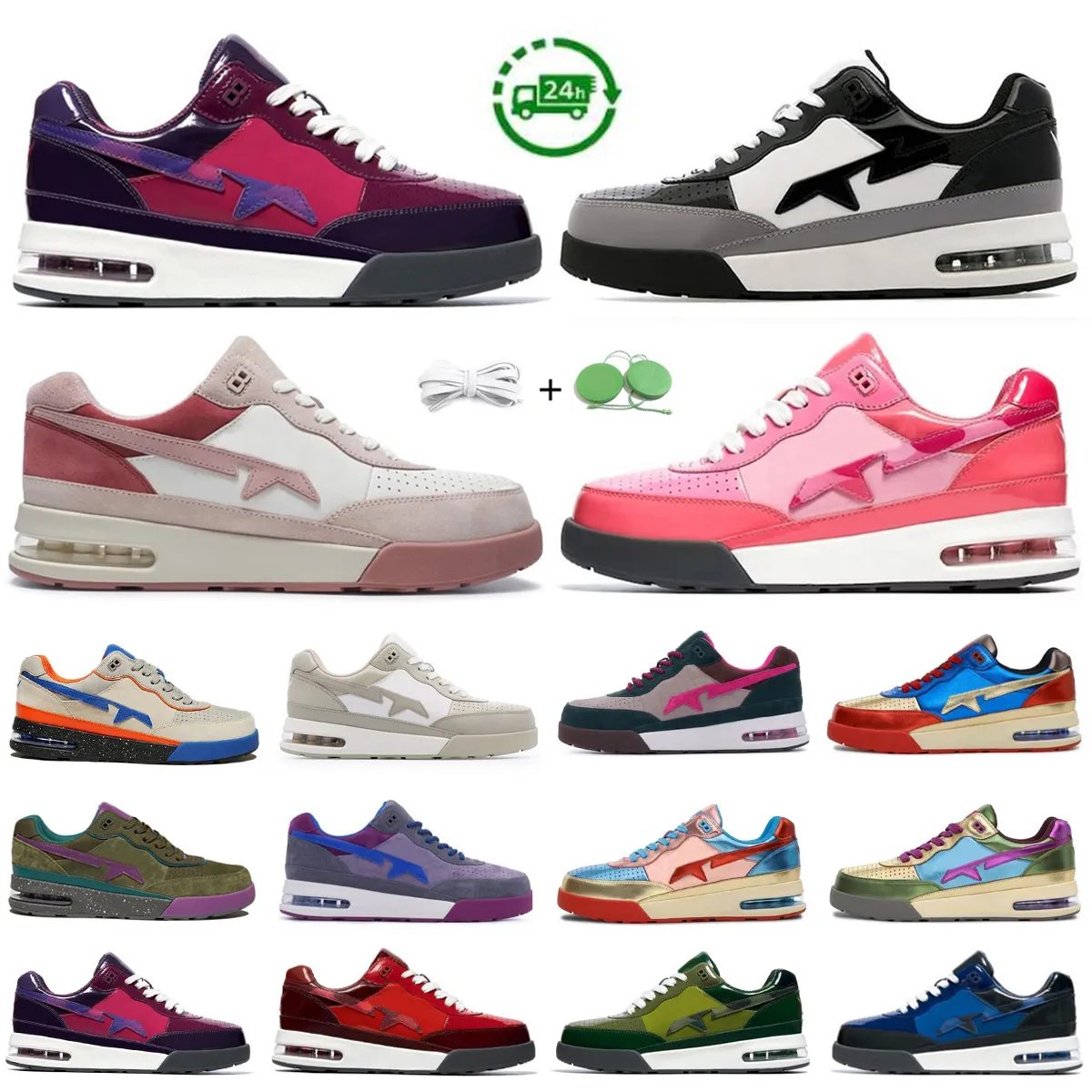 2024 Road Sta Hommes Femmes Chaussures de course Sneaker Cuir verni Noir Blanc Rose Violet Bleu Vert Beige Daim Pastel Gris Skunk Baskets de sport pour hommes taille 36-47