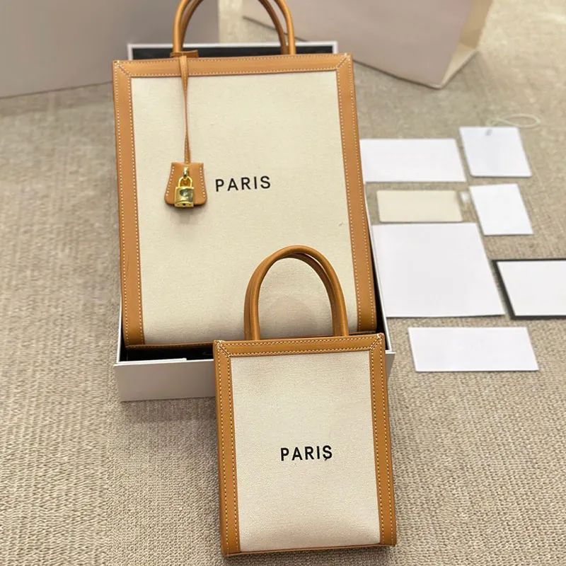 Sac fourre-tout en toile pour femmes, sacs à main avec lettres de mode, boucle de verrouillage à clé, poche intérieure à fermeture éclair, en cuir véritable, sac à main classique rigide de styliste