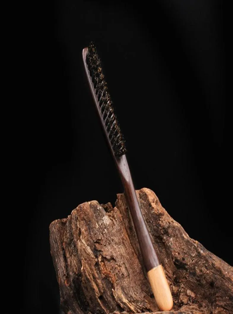 Ebonybeech Handle Natural Boar Bristles Teeth Hårborste fluffigt hårkam Salong Barber Hushåll Styling Tools G08013533030