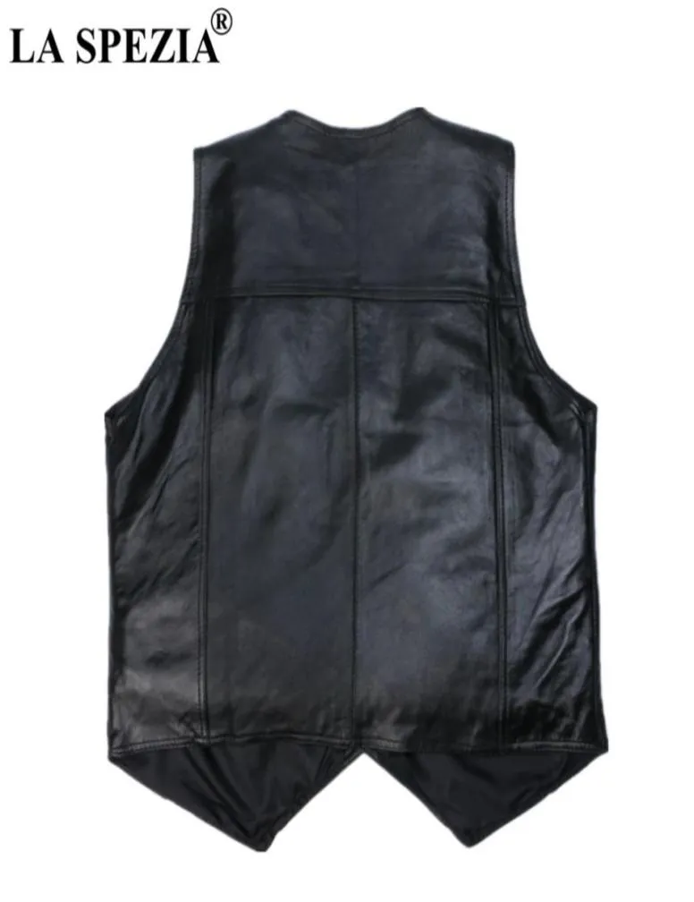 Nuovo Gilet di pelle di pecora nera Uomo Gilet di pelle genuina Giacca da uomo Gilet senza maniche Abbigliamento da lavoro maschile di alta qualità 9039322