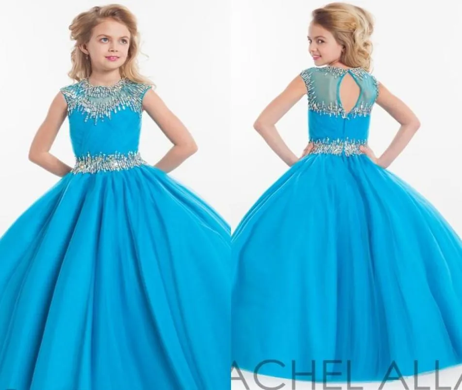 2022 Rachel Allan Girls Pageant Vestidos para Adolescentes Ilusão Pescoço Cap Manga Cristal Beades Rosa Long Party Kids Flower Girl Vestido HY7915421