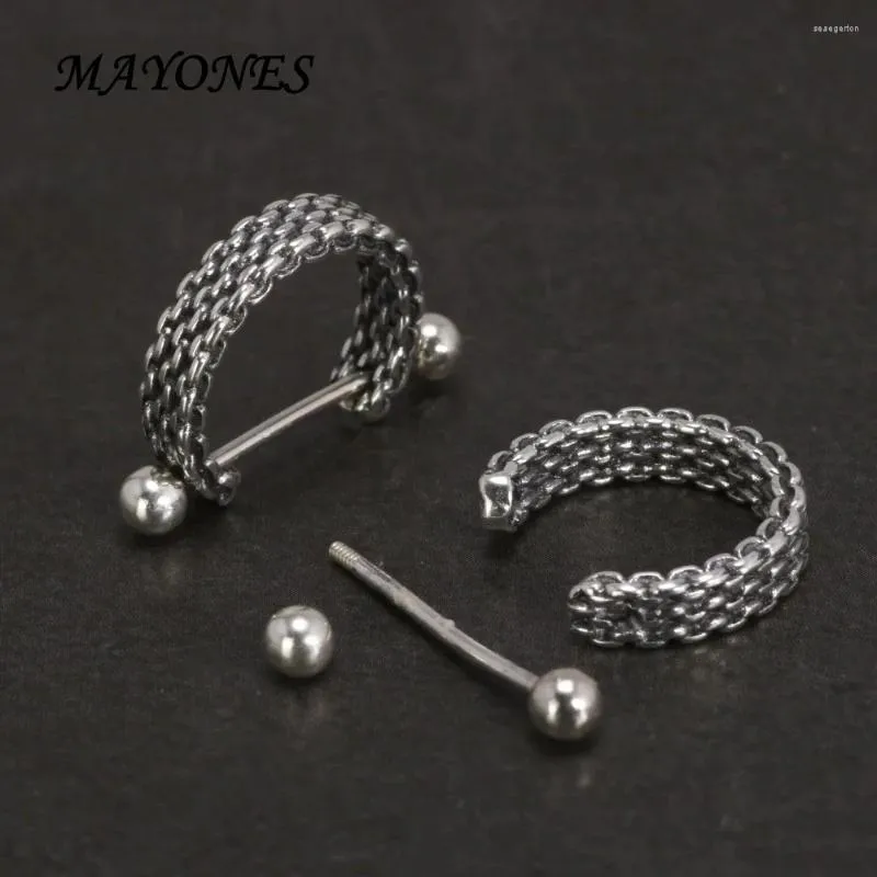 Stud Oorbellen 925 Sterling Zilveren Sieraden Eenvoudige Vlecht C-vormige Retro Punk Persoonlijkheid Voor Mannen En Vrouwen