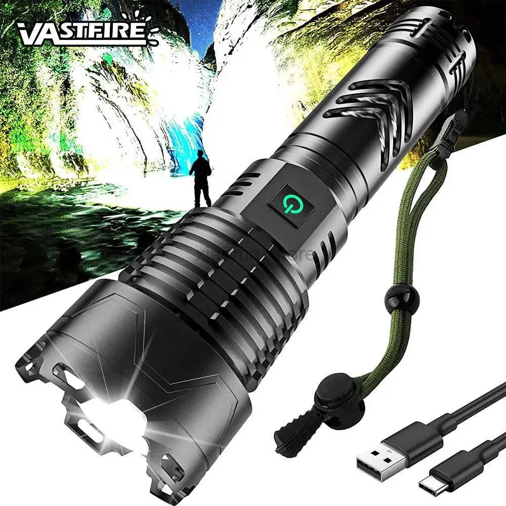 Flashlights Powerful XHP160 Flashlight Super Bright 12500Lumens Shot Torch Type-C Rechargeable Tactical Flashlamp Zoomable Camping Lantern 240122