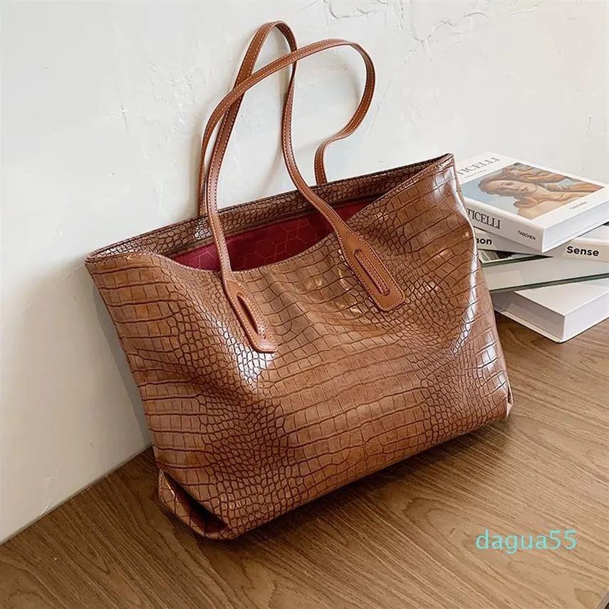 Fashion Stone Mönster stor kapacitet Tote axelväskor för kvinnor 2020 Vintage Alligator Women's Bag Handbag Purse Ny Q1206180E