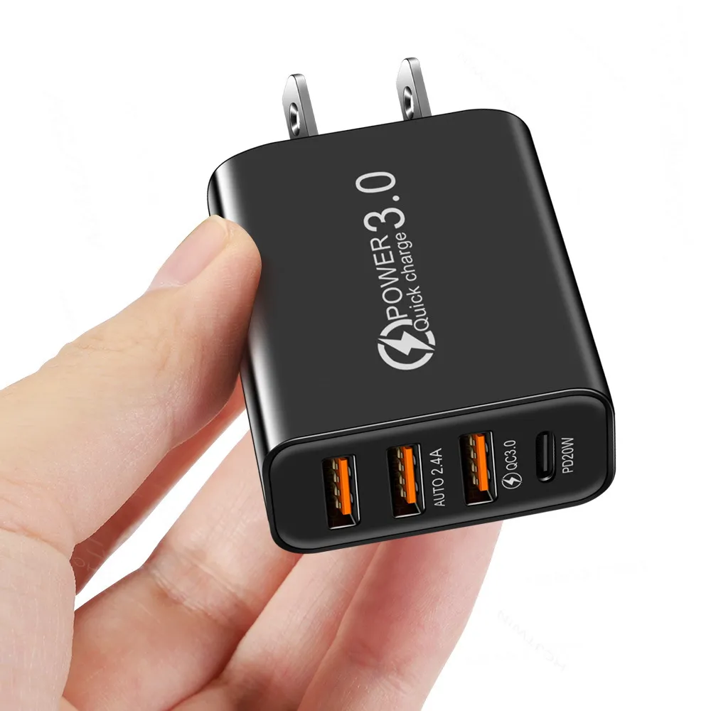 Adaptador de energia 4 portas USB C Pd tipo c Eu US Ac Home Travel Adaptadores de carregador de parede USB para iPhone 13 14 15 Samsung S23 S24 Xiaomi Huawei Android phone