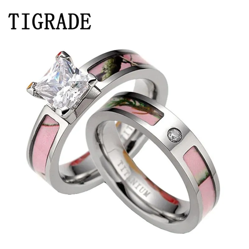 Band Tigrade Luxury Cubic Zirconia Pink Camo Ring Set Women Titanium Wedding Band Engateement Rings Par Set Rings Big Stone Feamle