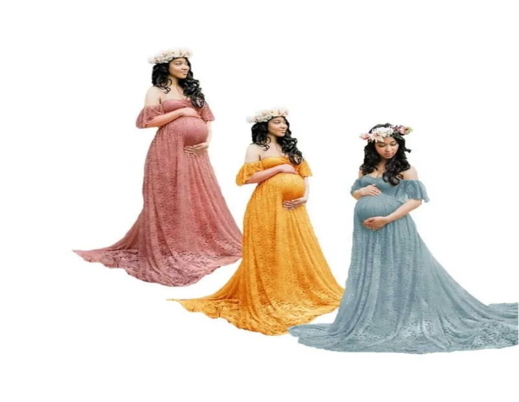 CHCDMP New Elegant Lace Maternity Dress Pography Props Long Dresses Pregnant Women Clothes Fancy Pregnancy Po Props Shoot Q01525275