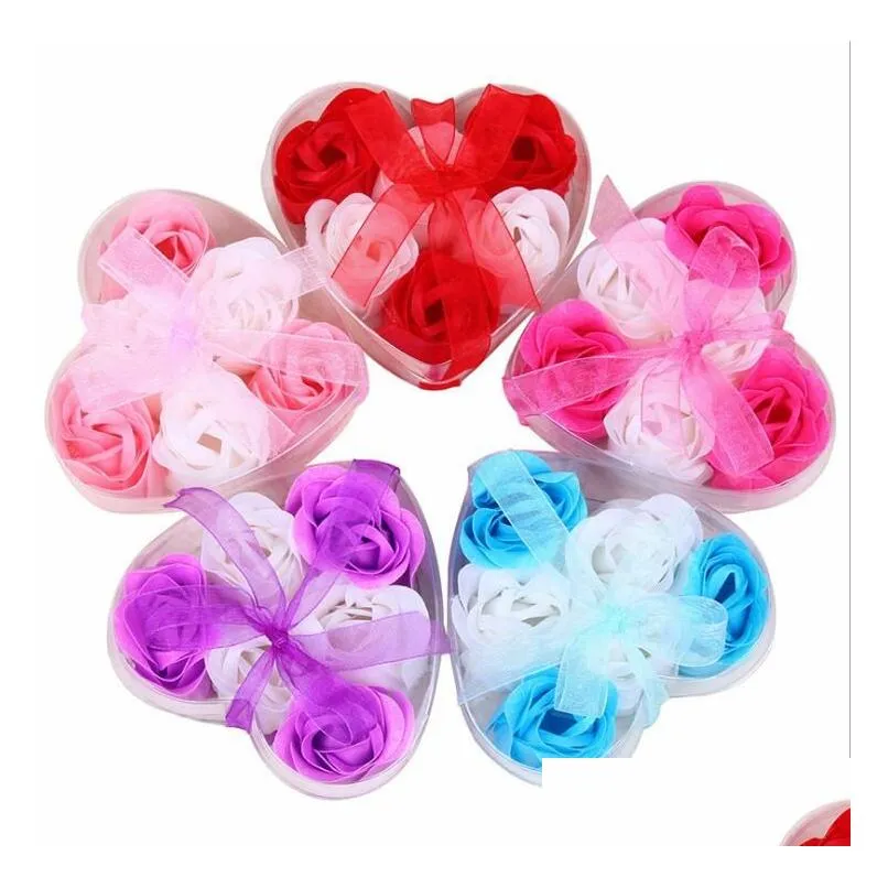 Badesalze Großhandel Mix Farben Herzförmige 100 % natürliche Rosenseifenblume Romantisches handgemachtes Geschenk 6 StückIsone-Box Drop-Lieferung Gesundheit Dh6Kr