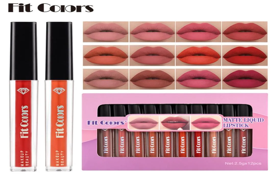 Fit Colors 12 kleuren lipgloss make-up matte vloeibare lippenstift lipglossset7375563