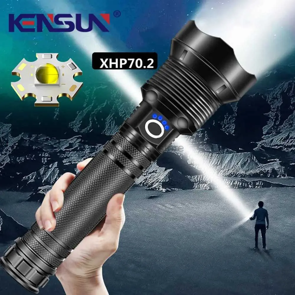 Flashlights Super Bright LED Flashlights USB Rechargeable Outdoor Waterproof Tactical Zoom Torch Powerful XHP70 Flashlight 240122