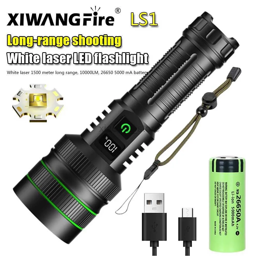 Flashlights LS1 Super Powerful LED Flashlight 1500M Long Range 10000LM USB Rechargeable 80W Tactical Portable Lantern with Power Indicator 240122