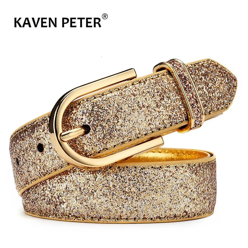 Mode kvinnor glitter guld bälte kvinnlig silver pu midja bälte högkvalitativ cummerbund ceinture femme 240119