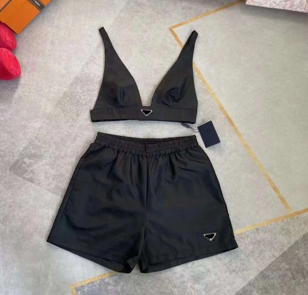 Womens Sexy Solid Color Sports Yoga Suit Breathable Bra Short Set 