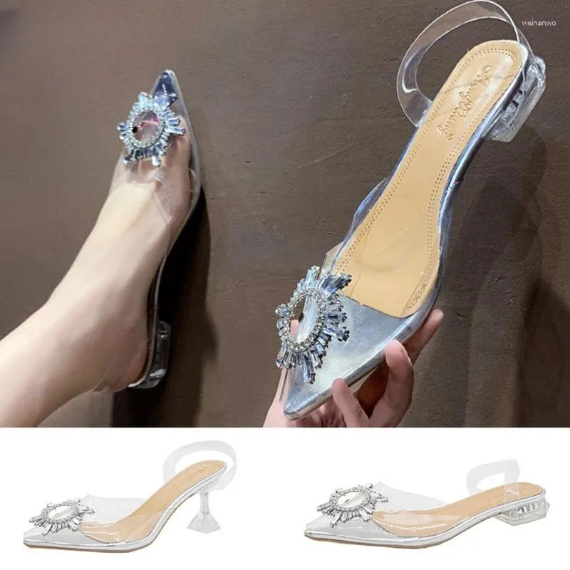 Sandalen Große Größe Frauen Transparent Sommer Elegante Strass Low Heels Schuhe Sexy Dame Party Club Kleid Hausschuhe