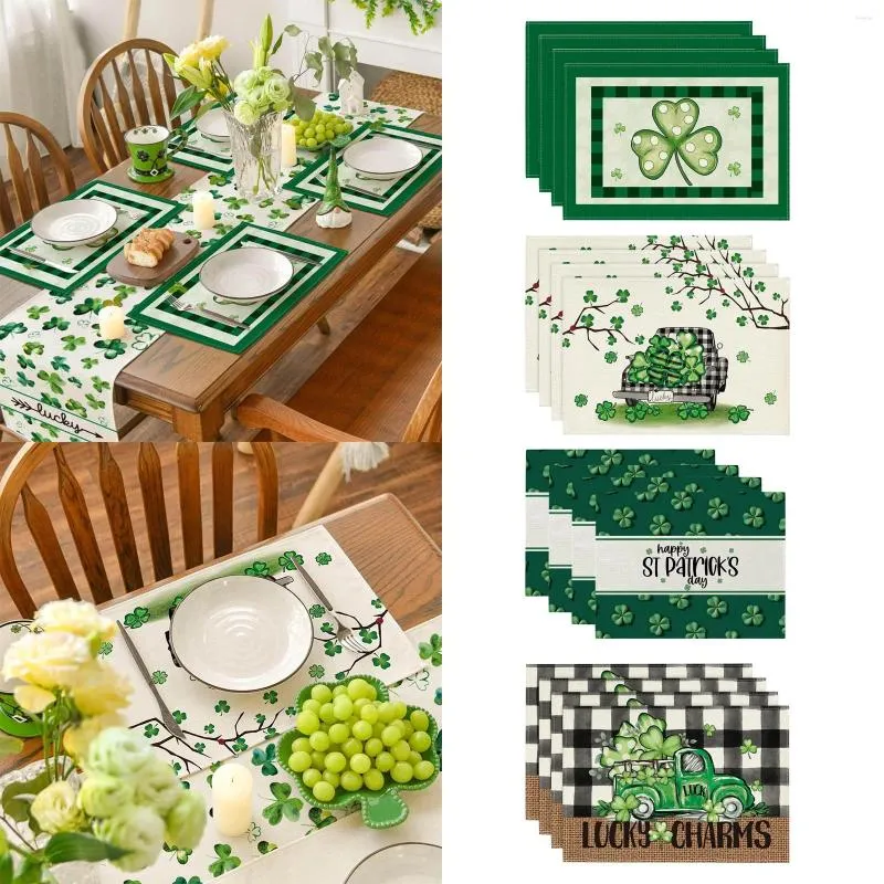 Tapetes de mesa 4 peças, decoração do dia de São Patrício, guardanapos de cozinha isolados à prova de manchas, carregadores tecidos para pratos de jantar