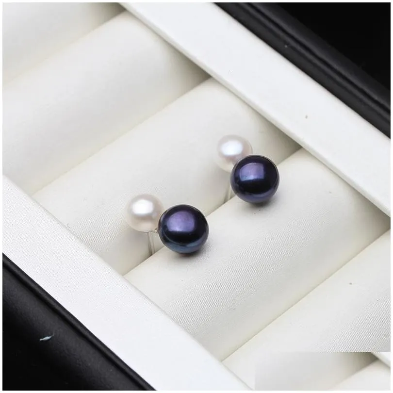 Stud Real 925 Sterling Sier Earrings With Pearls Women Fashion Cute Small White Black Freter Natural Pearl Earring Girl Gift Drop Deli Dhfrs