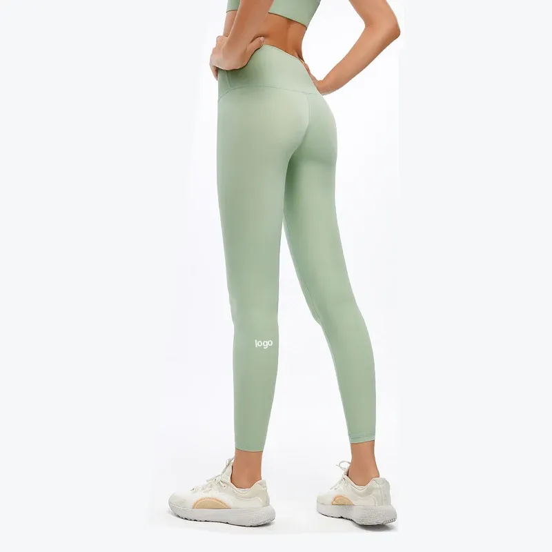 Med logotyp med hög midja yogabyxor utan pinsamt linje snabbtorkande sportkondition leggings sommar cykling jogging byxor