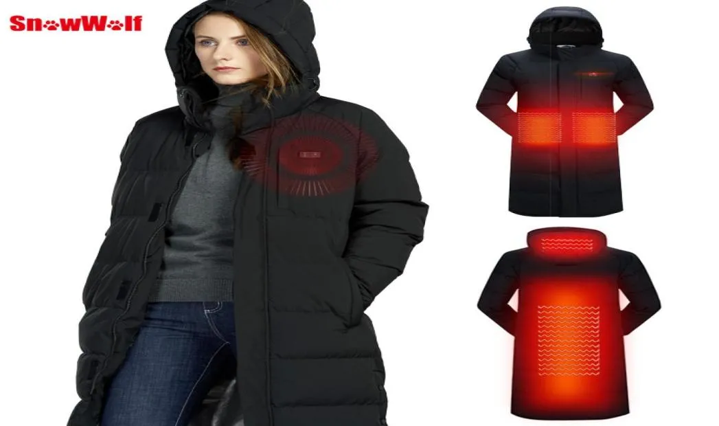 Veste chauffante USB pour hommes et femmes, manteau chauffant Long à capuche, vêtements thermiques électriques pour randonnée, hiver, 5089660