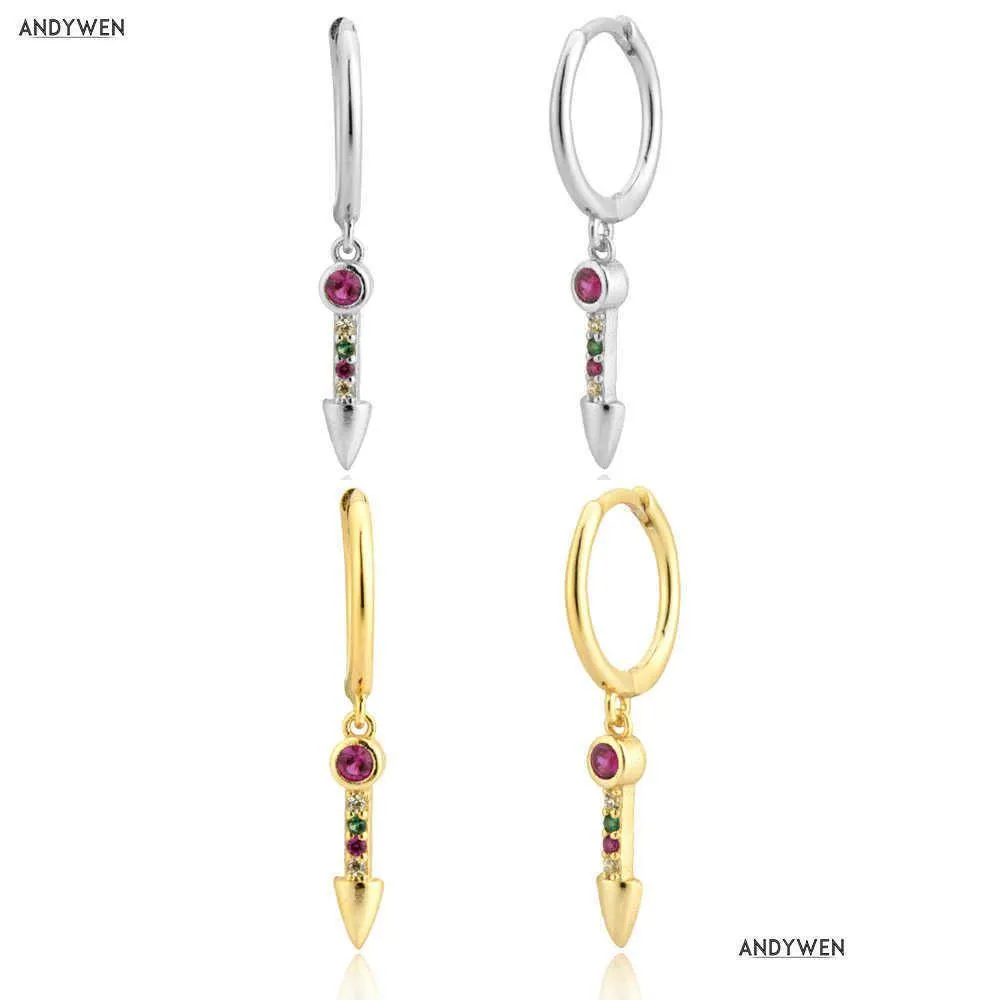 Dangle Shandelier Andywen 925 Sterling sier Gold Colorf Rainbow CZ Love Drop Earring女性ファッションラグジュアリージュエリーヨーロッパのピアシンDhint