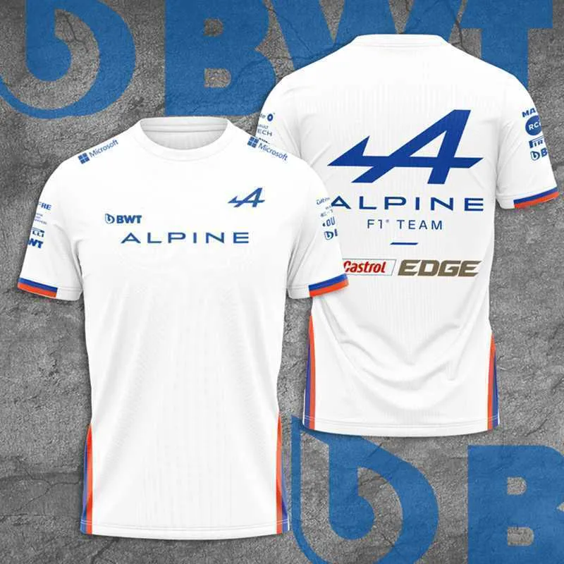 Mens Camisetas Verão Branco Fórmula 1 Alpine F1 Racing Team Mens Camiseta Mulheres Esportes Ao Ar Livre Manga Curta T-shirt Roupas de Alta Qualidade 2024