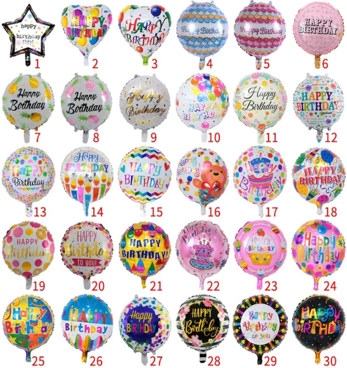 Birthday Party Ballons Aluminum film balloons inflatable happy birthday balloons Birthday kids toy supplies 30 Designs 18 Inch DHW2006164