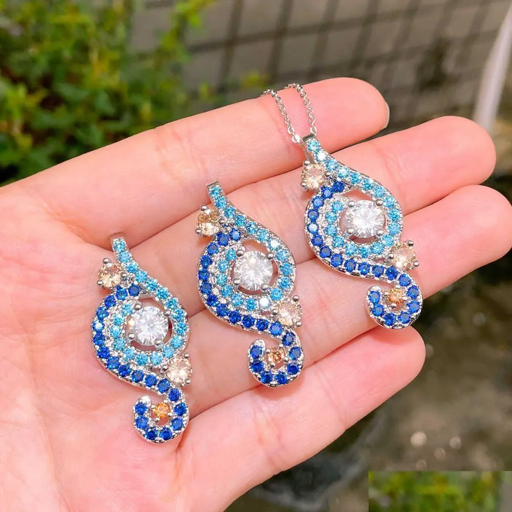 Earrings Necklace Mticolor Light Blue Cubic Zirconia Stone Drop And Trendy Engagement Jewelry Sets For Women T541 210714 Delivery Dhszo