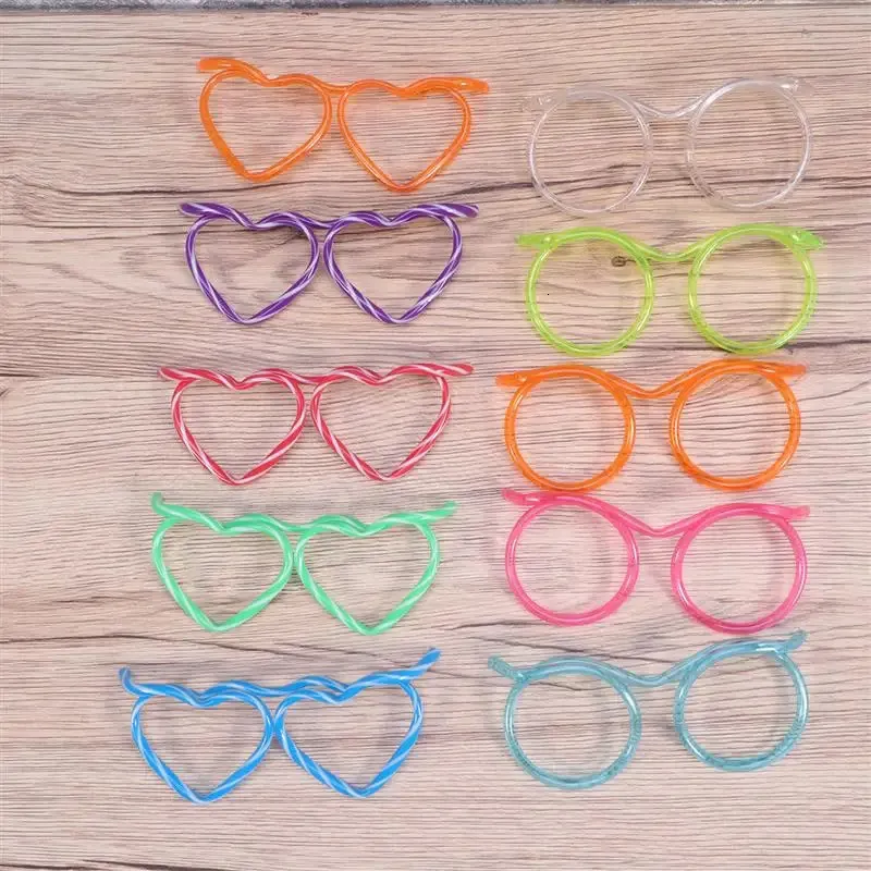 20 pezzi occhiali da vista cannucce a forma di cuore di paglia novità occhiali da vista pipetta di vetro modellazione bere forniture per feste 240122