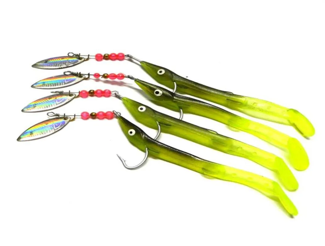 HENGJIA 100PCS Fishing Lures Laser Spinner Spoon Artificial Bait Soft Silicone Shad Jig Head Jigging Baits211K2304972