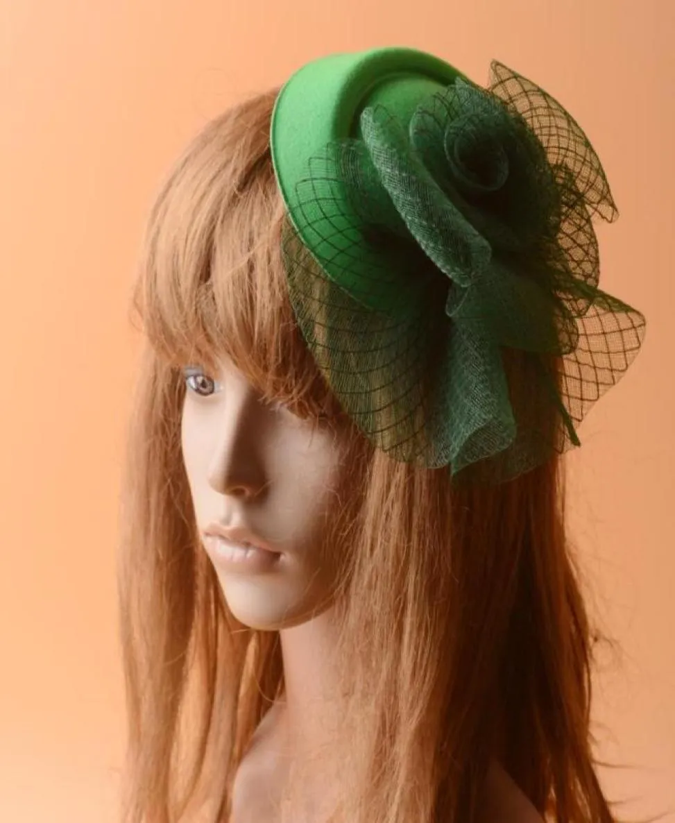 Acessórios de cabelo 2021 Handmade Verde Malha Casamento Fascinator Top Hats Floral Net Clips para Mulheres Church Party Horse Race2143240